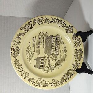 1950s Royal China Sebring Ohio Bucks County Farm Scene Yellow 10" Dinner Plate